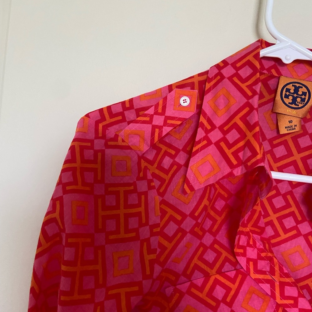 Tory Burch Pink and Red Geometric Long-Sleeve Blouse - Picture 3 of 5